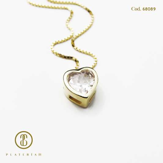 GARGANTILLA DORADA BAÑO 14K CORAZON 6MM PLATA.925