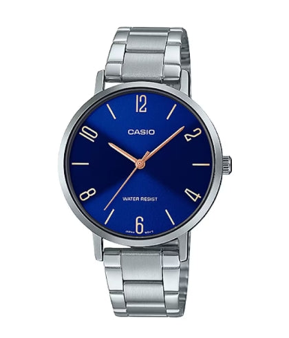 RELOJ CASIO METAL PLATEADO CON AZUL