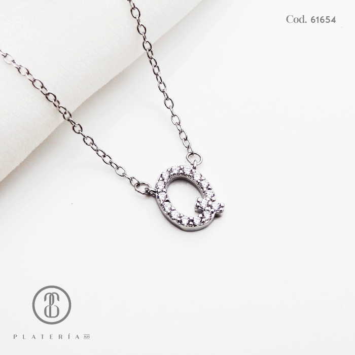 GARGANTILLA RODINADA LETRA Q PLATA.925