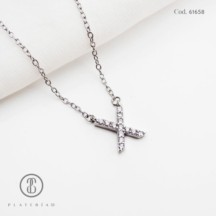 GARGANTILLA RODINADA LETRA X PLATA.925