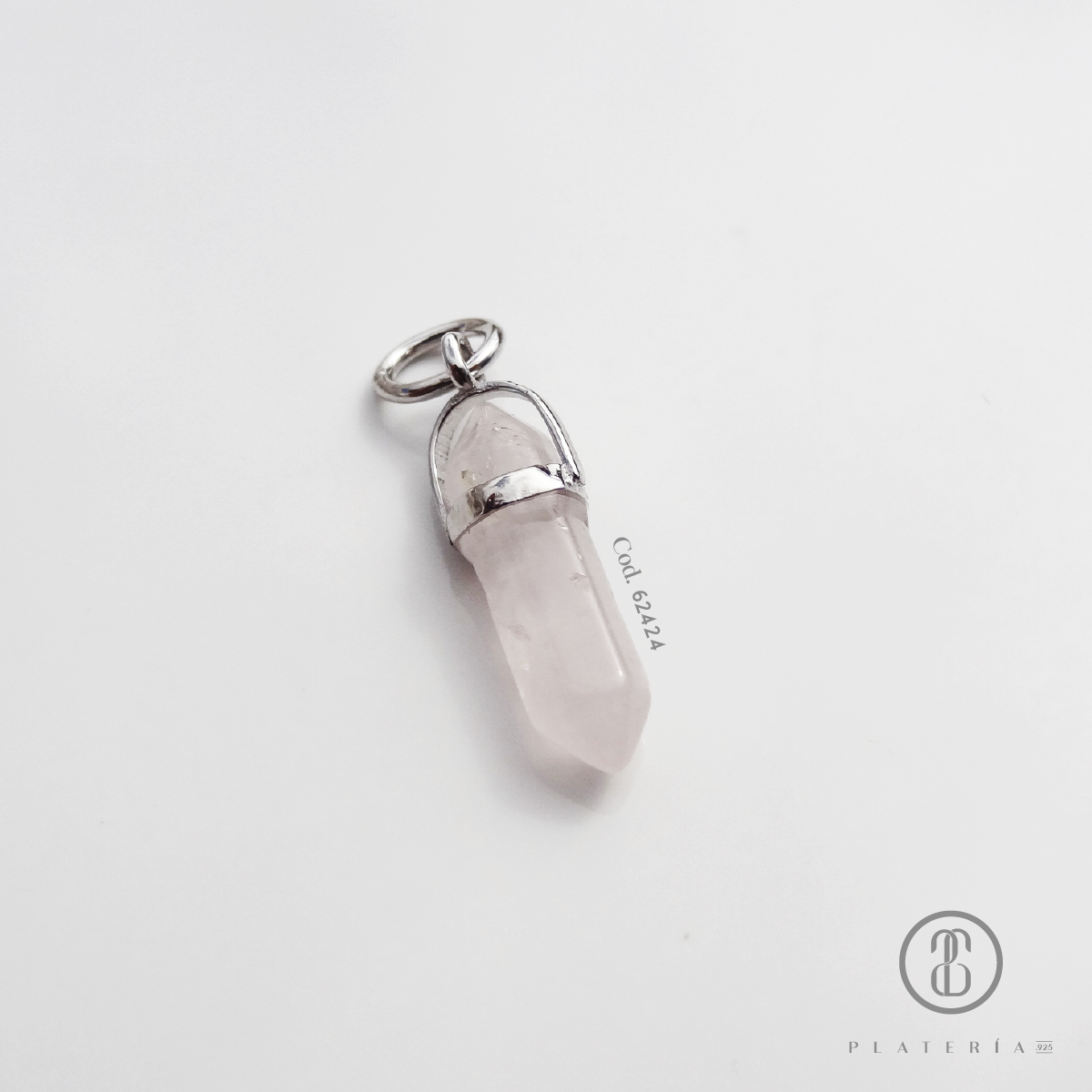 DIJE CUARZO ROSA PLATA.925