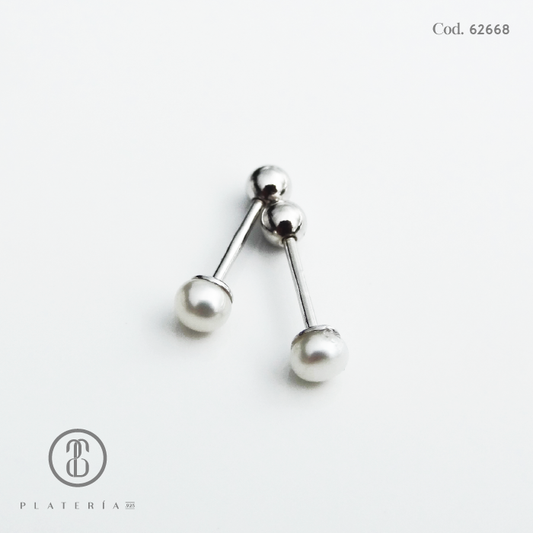 ARETE RODINADO PERLA CULTIVADA 4MM PLATA.925