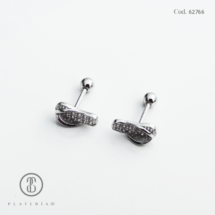 ARETE RODINADO CIERRE BOLITA SANDALIA PLATA.925