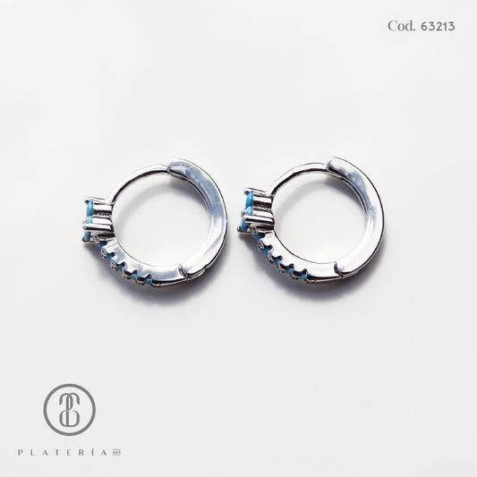 HUGGIE RODINADO PIEDRA CELESTE PLATA.925