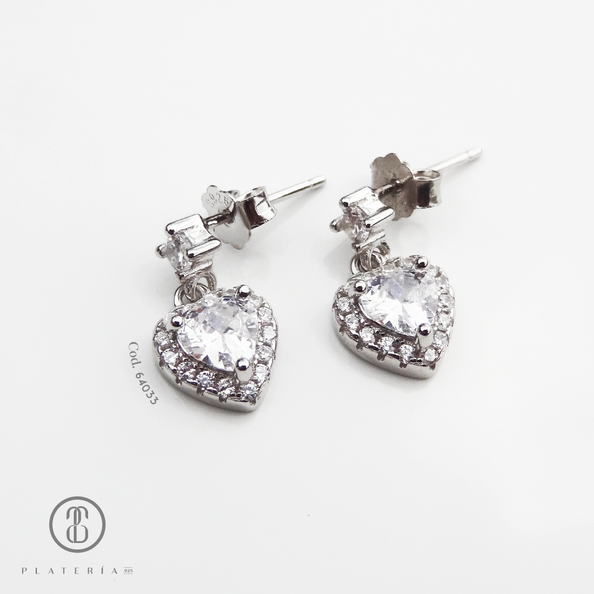 ARETE RODINADO CORAZON ZIRCON PLATA.925
