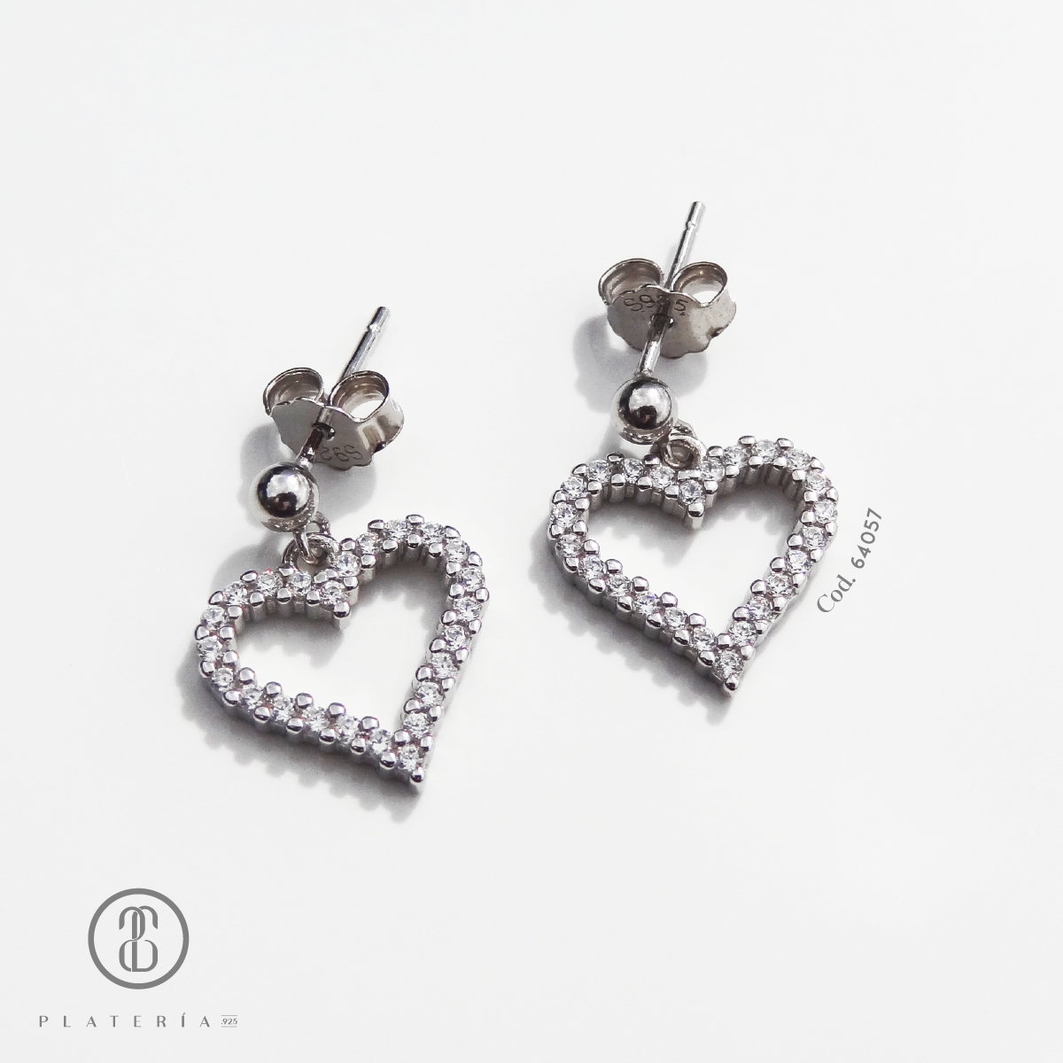 ARETE RODINADO CORAZON PLATA.925