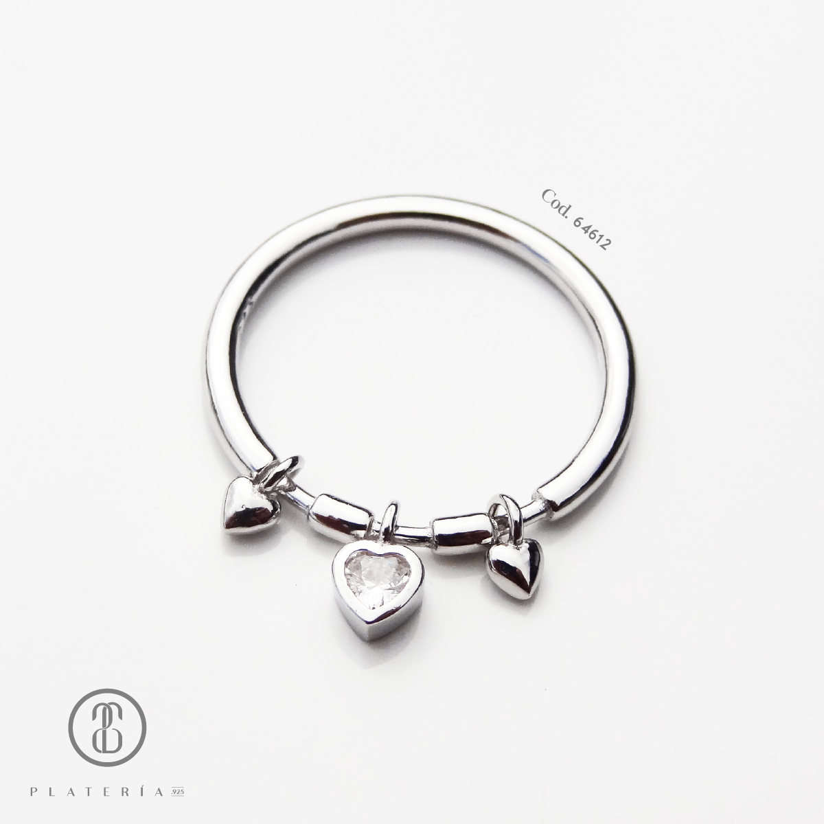 ANILLO RODINADO CORAZONES PLATA.925