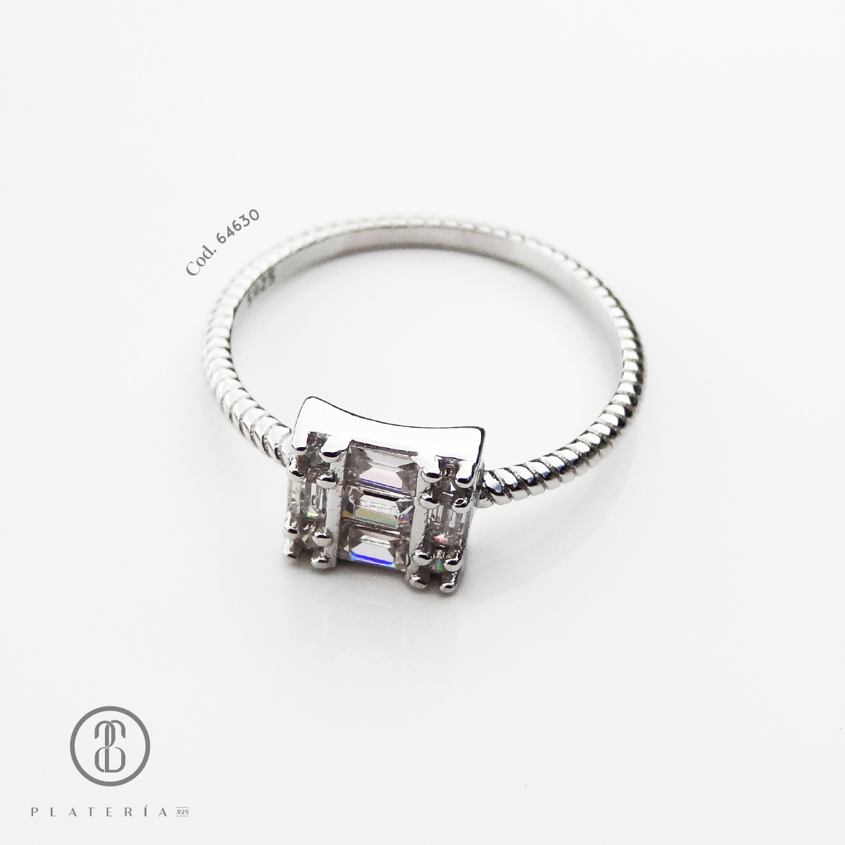 ANILLO RODINADO CUADRADO PLATA.925