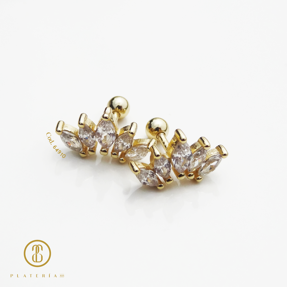 ARETE CIERRE ROSCA CORONA DORADO PLATA.925