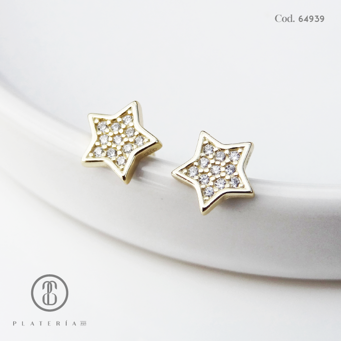 ARETE DORADO CIERRE DE BOLITA ESTRELLA PLATA.925