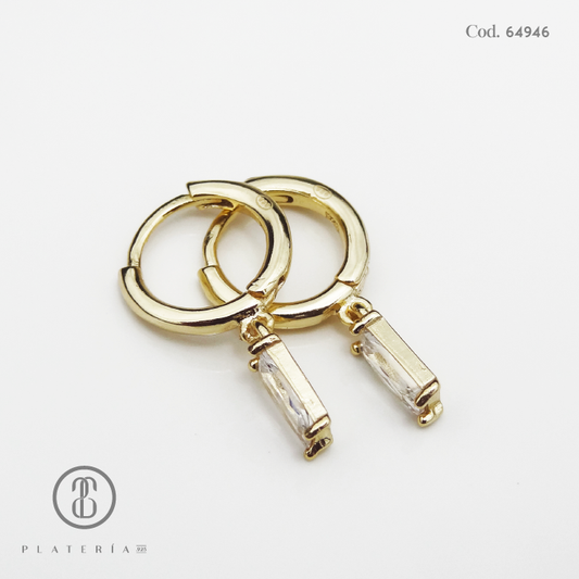 HUGGIE DORADO DIJE BAGUETTE PLATA.925