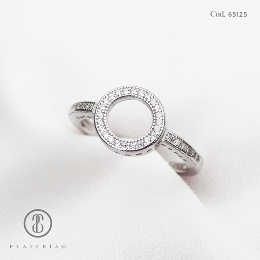 ANILLO RODINADO CIRCULO PAVE PLATA.925