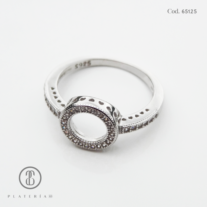 ANILLO RODINADO CIRCULO PAVE PLATA.925