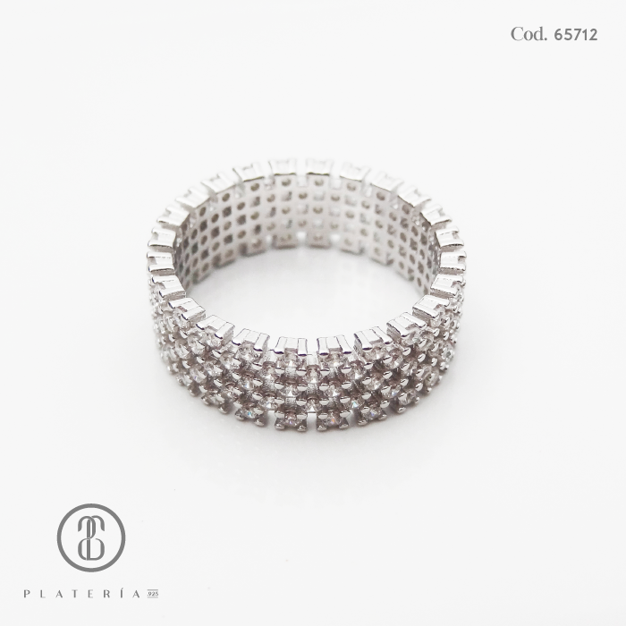 ANILLO RODINADO ZIRCONES PLATA.925