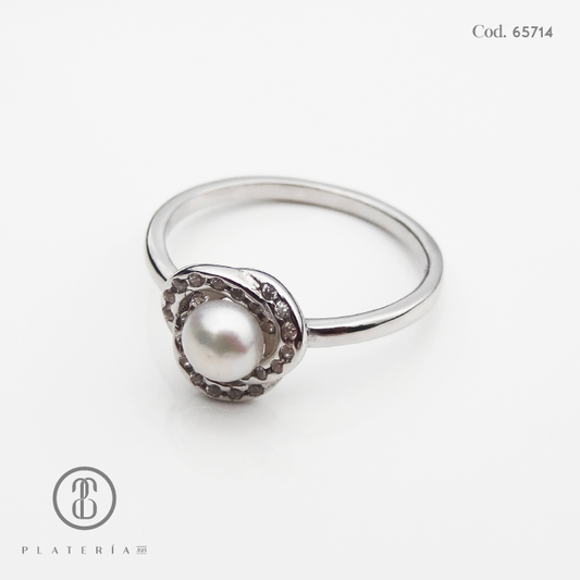 ANILLO RODINADO CON PERLA CULTIVADA PLATA.925