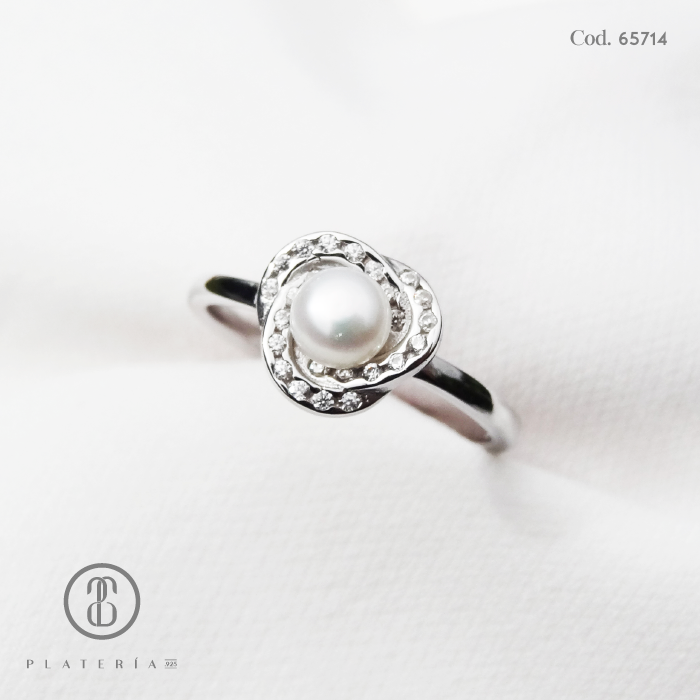 ANILLO RODINADO CON PERLA CULTIVADA PLATA.925