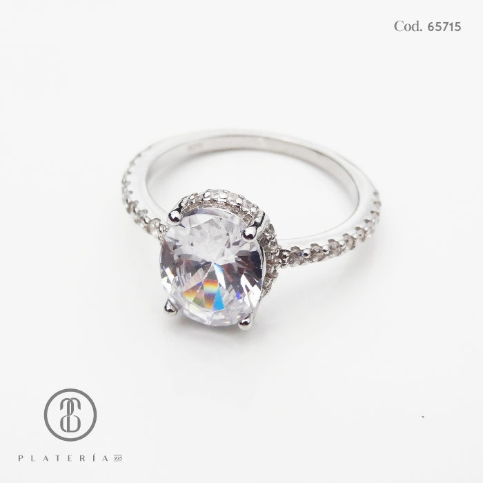 ANILLO RODINADO ZIRCON GDE PLATA.925