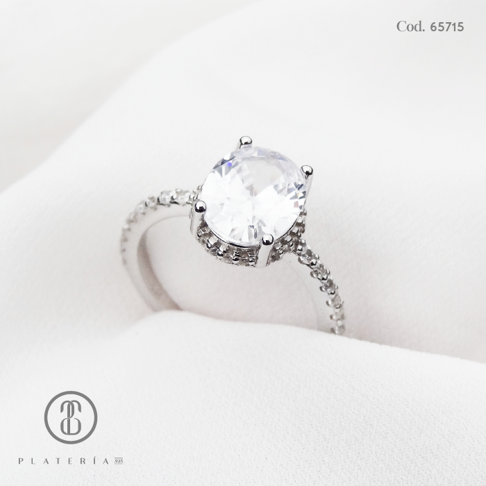 ANILLO RODINADO ZIRCON GDE PLATA.925