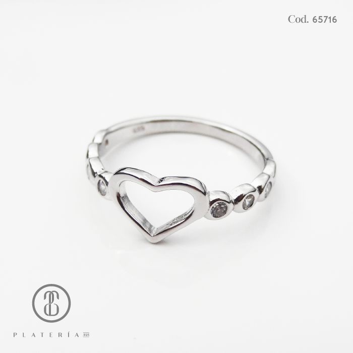 ANILLO RODINADO CORAZON PLATA.925