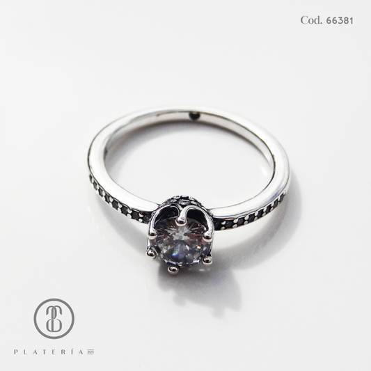 ANILLO RODINADO CORONA PLATA.925