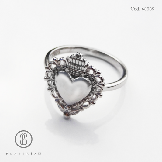 ANILLO RODINADO CORAZON PLATA.925
