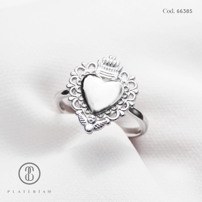 ANILLO RODINADO CORAZON PLATA.925