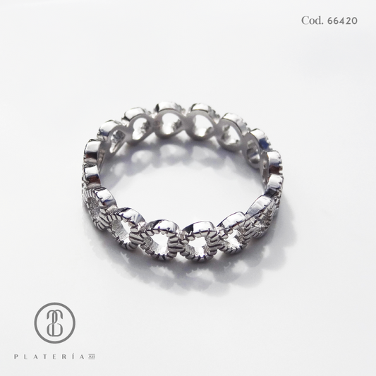 ANILLO RODINADO CINTILLO CORAZONES PLATA.925