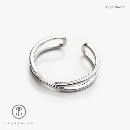 ANILLO RODINADO AJUSTABLE LISO PLATA.925