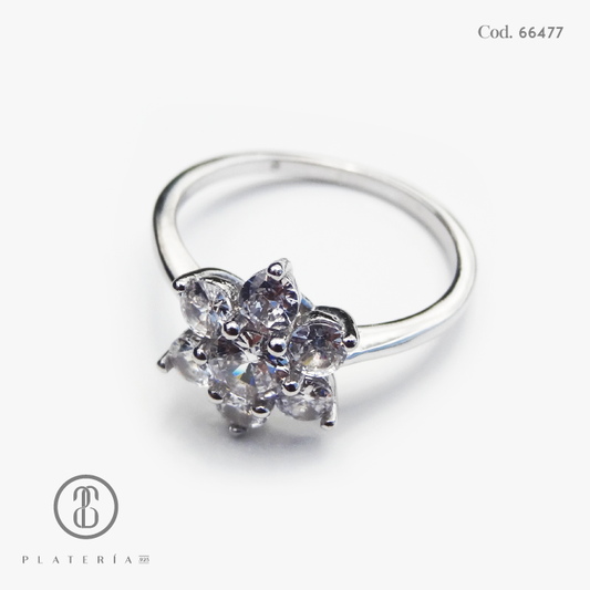 ANILLO RODINADO FLOR PLATA.925