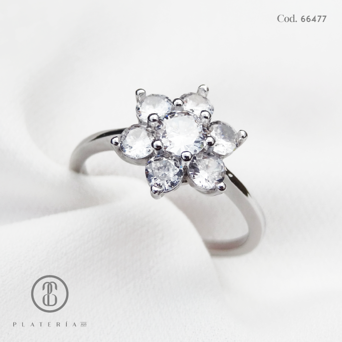 ANILLO RODINADO FLOR PLATA.925