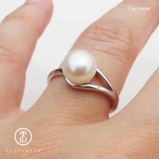 ANILLO RODINADO PERLA CULTIVADA PLATA.925