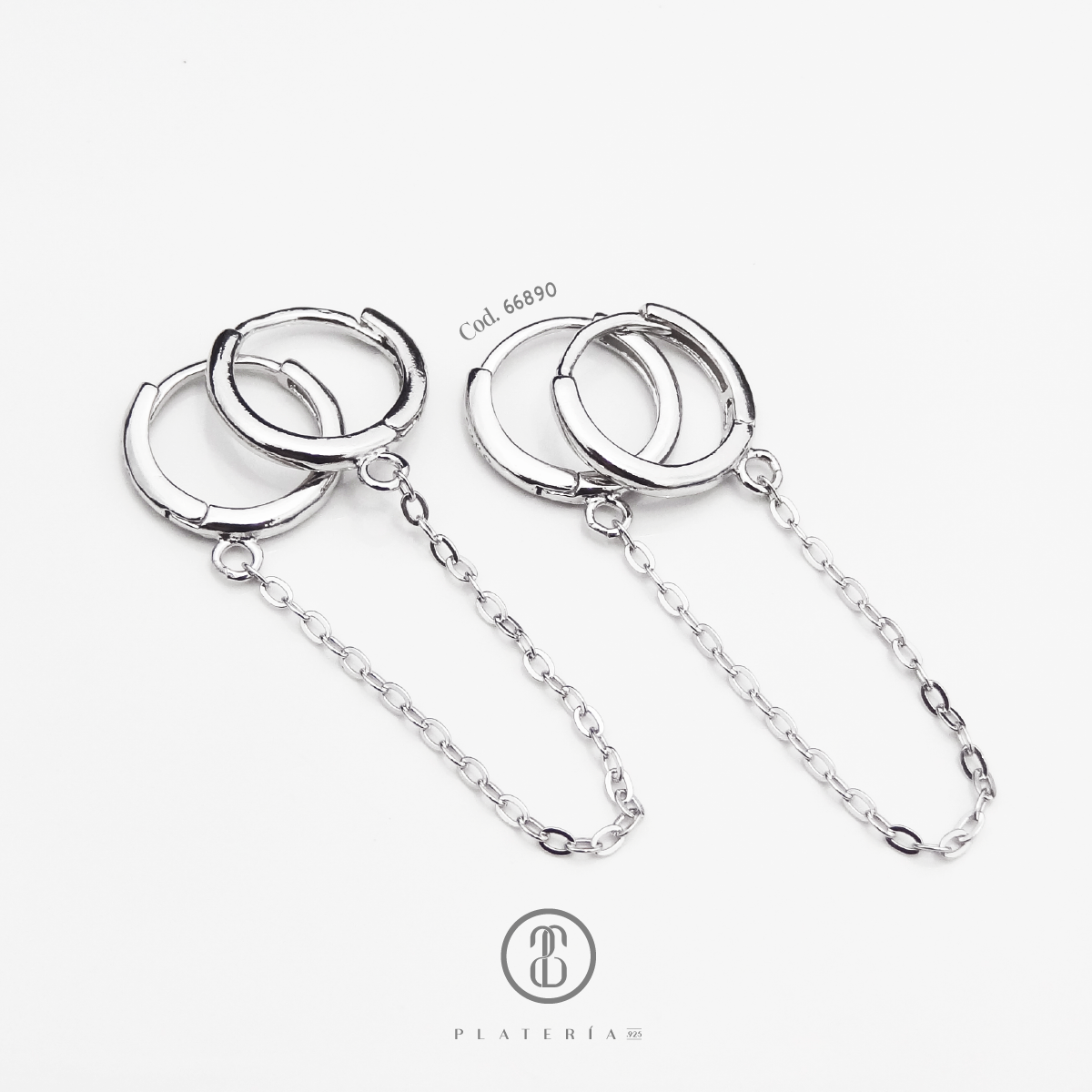 SET CHAIN EARRING CUFF RODINADO (PAR) PLATA.925