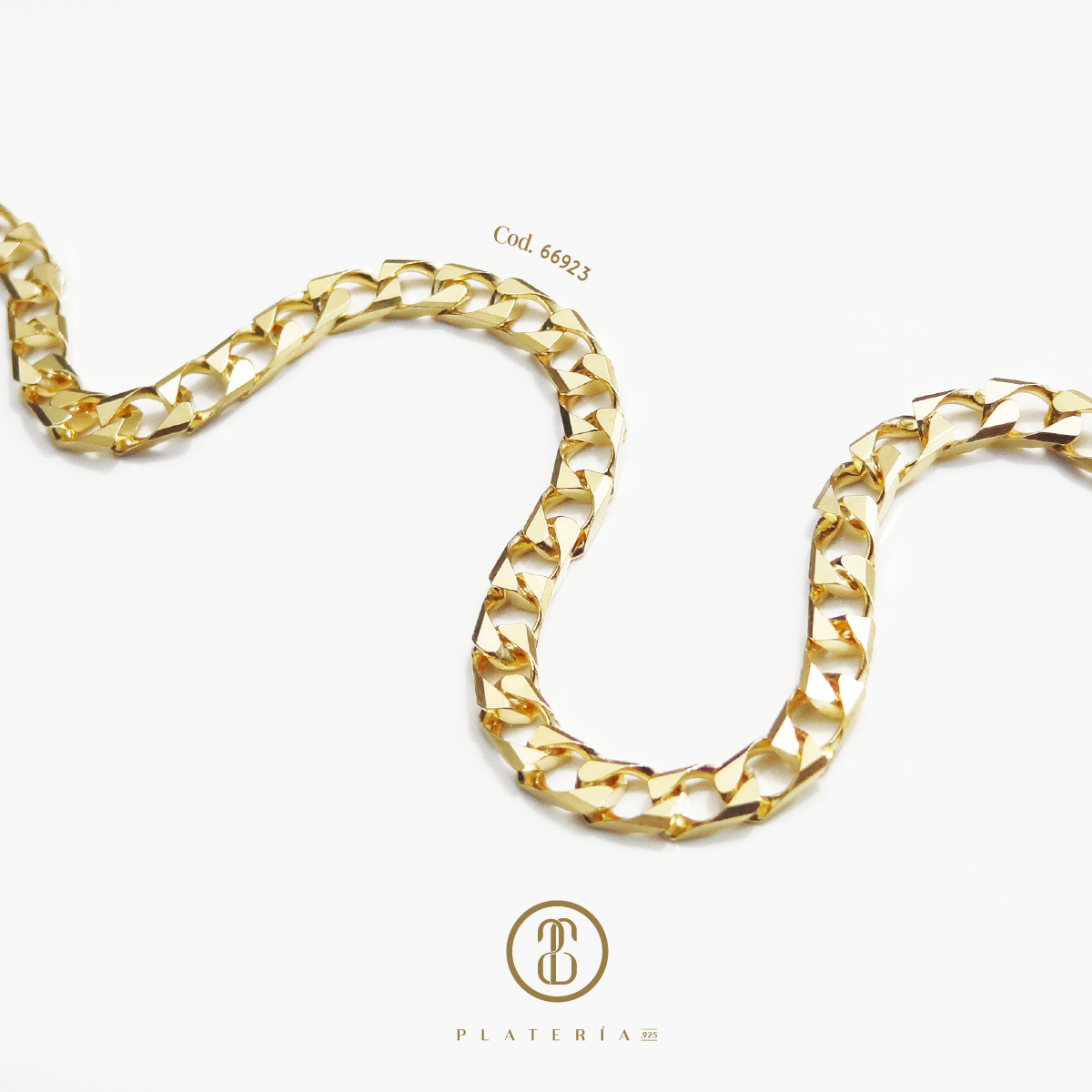 CADENA MARTILLADA CUAD. 60CM DORADA BAÑO 14K PLATA.925
