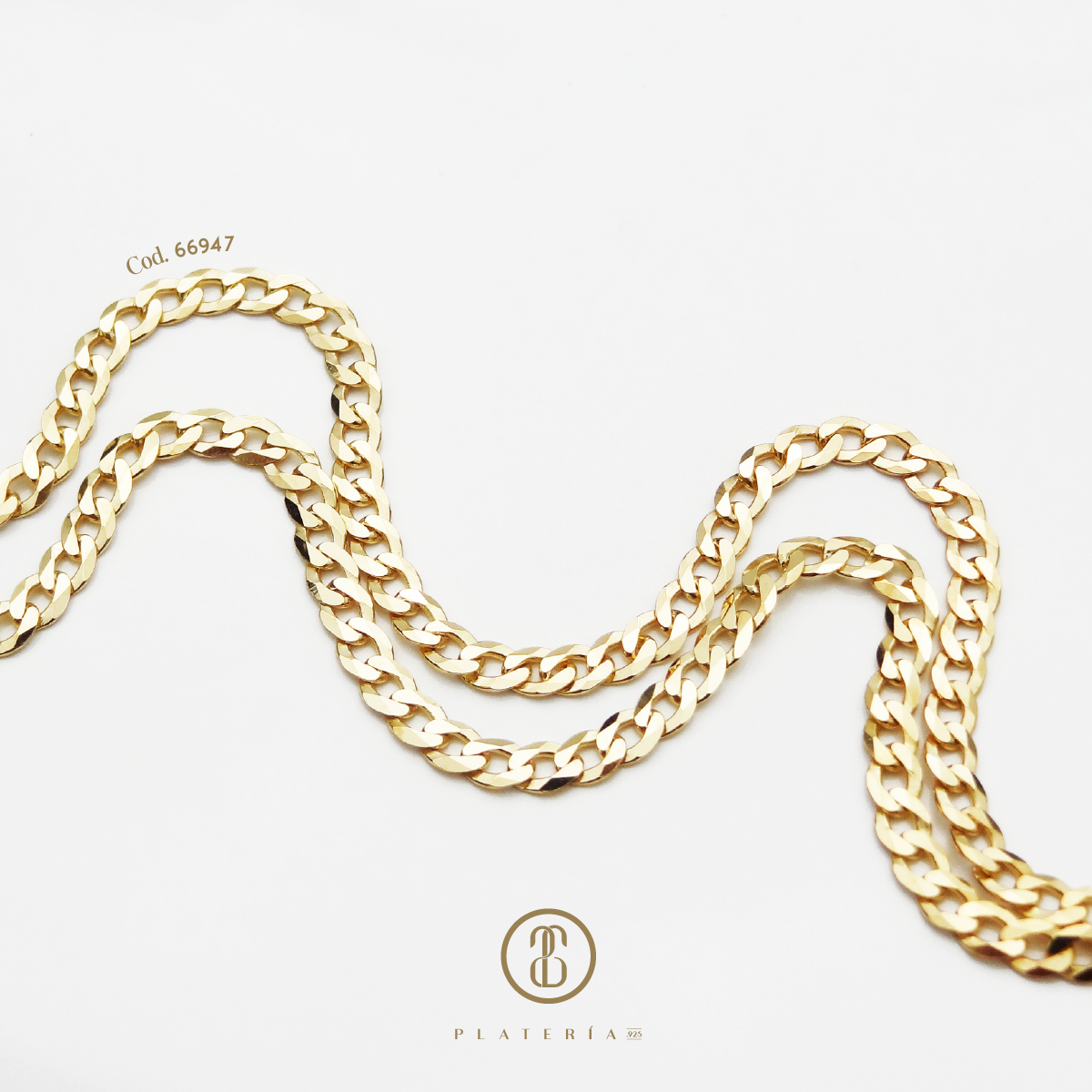 CADENA MARTILLADA 55CM DORADA BAÑO 14K PLATA.925