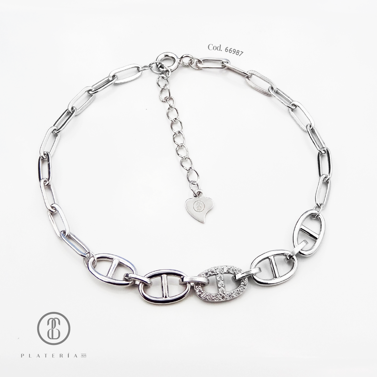 PULSERA RODINADA ESLABONES PLATA.925