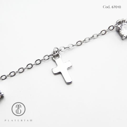 TOBILLERA RODINADA CRUZ 22CM PLATA.925