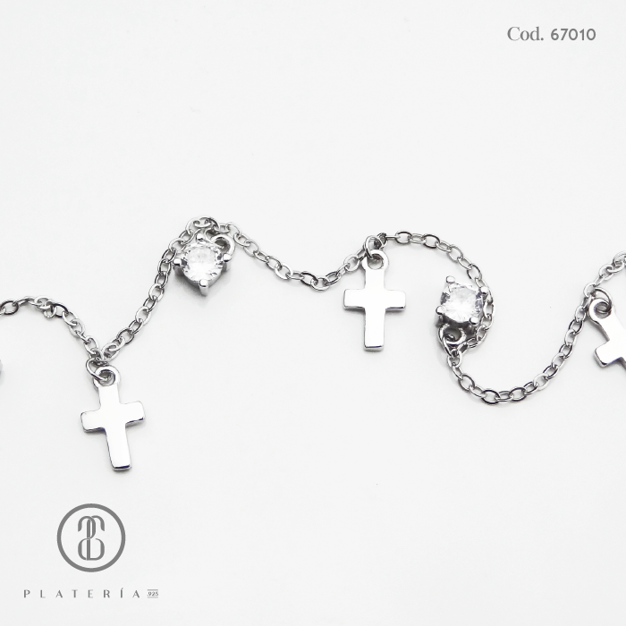 TOBILLERA RODINADA CRUZ 22CM PLATA.925