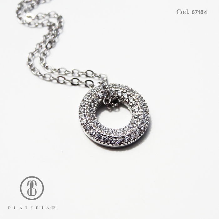 GARGANTILLA RODINADA CIRCULO PAVE PLATA.925