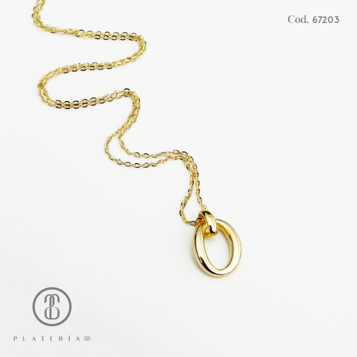 GARGANTILLA DORADA BAÑO 14K DIJE LISO PLATA.925