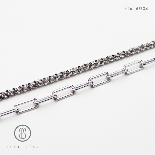 GARGANTILLA RODINADA ESLABONES Y DIAMANTADA PLATA.925