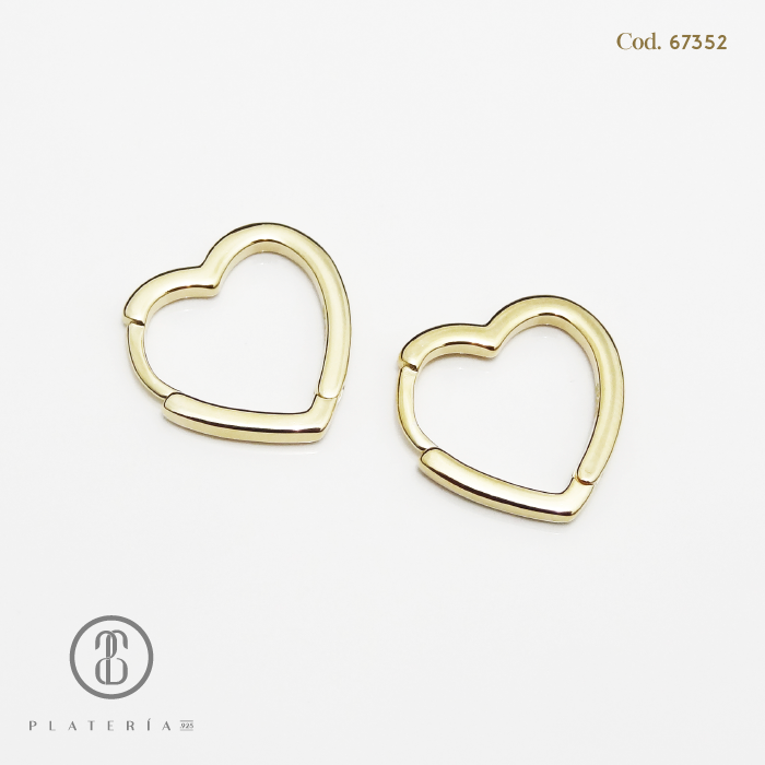 HOOP DORADO BAÑO 14K CORAZON PLATA.925
