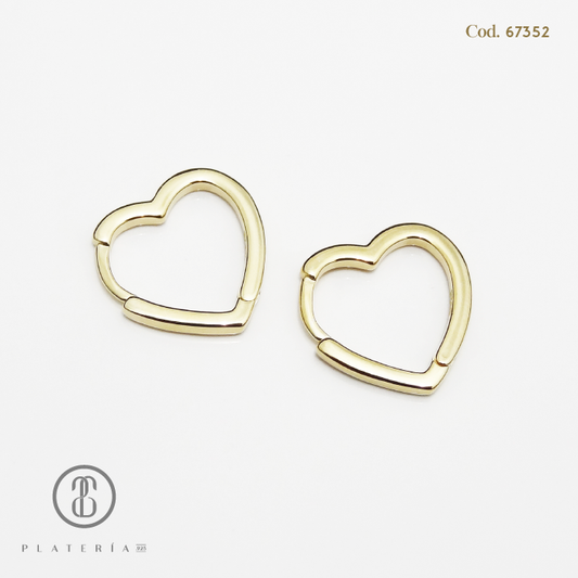 HOOP DORADO BAÑO 14K CORAZON PLATA.925