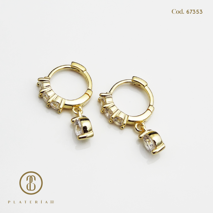 HOOP DORADO BAÑO 14K 10MM ZIRCON PLATA.925