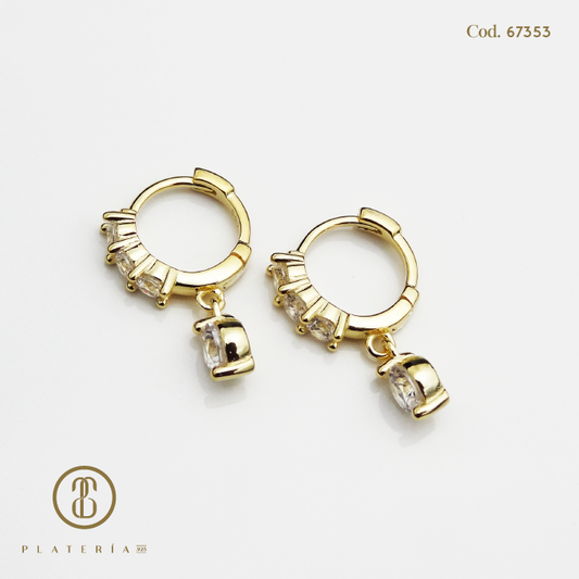 HOOP DORADO BAÑO 14K 10MM ZIRCON PLATA.925