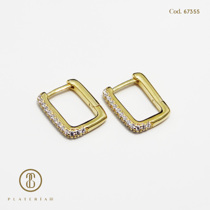 HOOP DORADO BAÑO 14K 12MM ZIRCONES PLATA.925