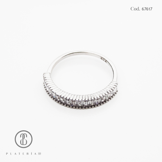 ANILLO RODINADO MAT BAGUETTE PLATA.925