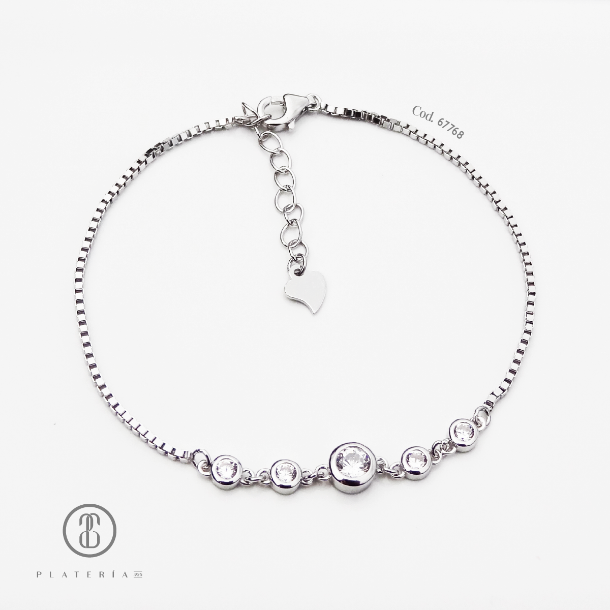 PULSERA RODINADA ZIRCON BISELADO PLATA.925