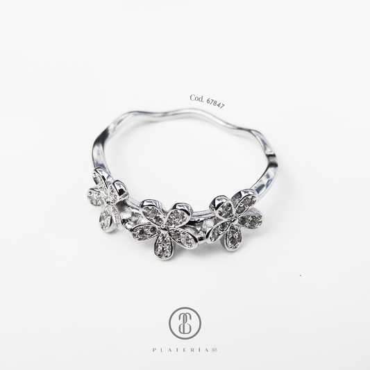 ANILLO RODINADO FLORCITAS PLATA.925