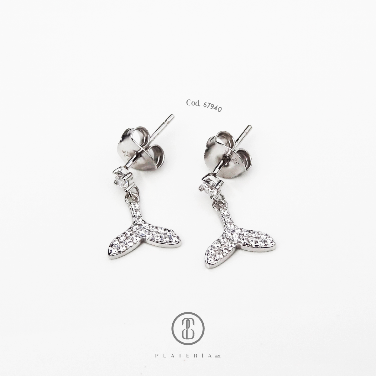 ARETE RODINADO COLA BALLENA PLATA.925