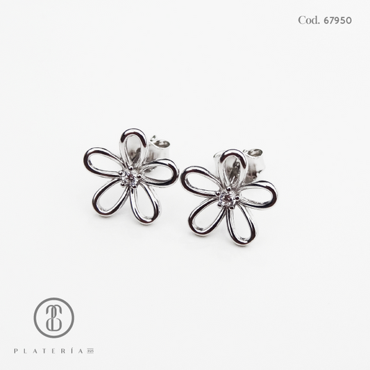 ARETE RODINADO FLOR LISO PLATA.925